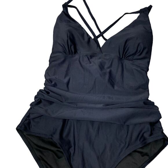 All Sure Women's size Large Black Halter Ruched waist One piece swimsuit - Picture 9 of 10